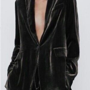 Zara  Limited Edition Silk Blend Velvet Blazer Dark Olive size medium